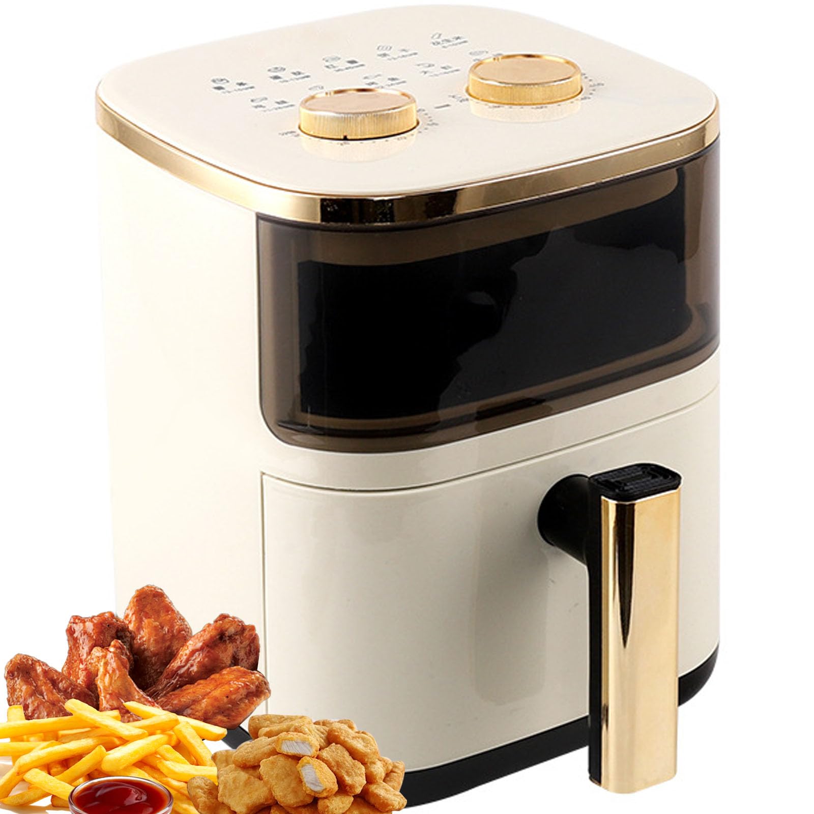 6L Air Fryer, 1200W Compact Rapid Digital Air Fryer with Visible Cooking Window, Max Temp 200°C and 30 Minutes Timer, Easy Clean, Over-heating Protection Auto Shut Off, for Grill, Bake