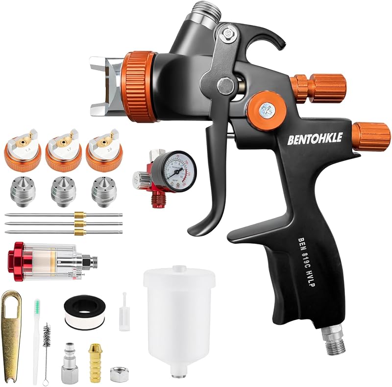 819 HVLP Air Spray Gun Kit with 1.4/1.7/2.0mm Nozzles | HVLP Paint Sprayer with Regulator & Oil-water Separator,Spray Paint Gun Automotive for Car, Primer, Clear/Top Coat & Touch-Up