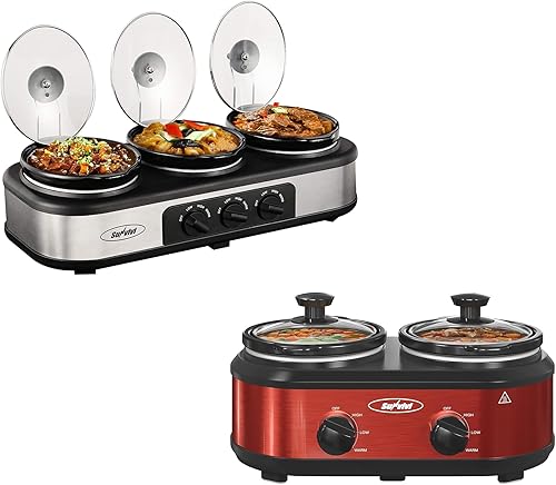 Olla de cocción lenta, doble y triple olla de cocción lenta, calentador de alimentos con múltiples ollas, calentador de alimentos de cocción lenta,