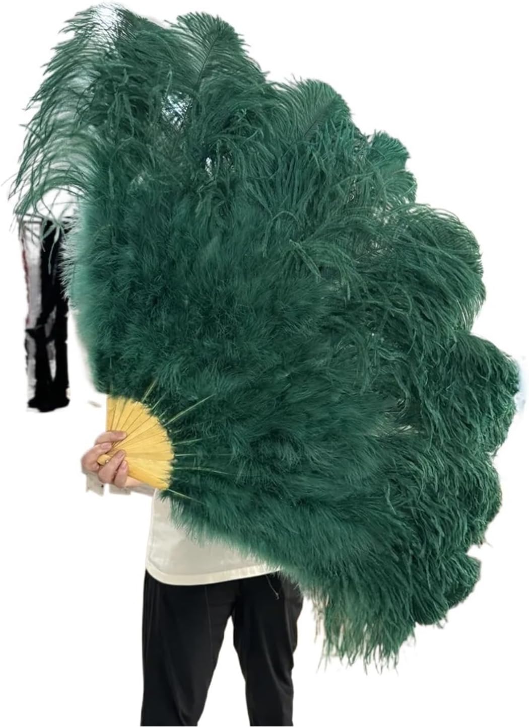 Performance Feathers Fan Big Ostrich Feather for Carnival Party Belly Dance Show Accessories(Dark Green,100cm 1Pair(Two))