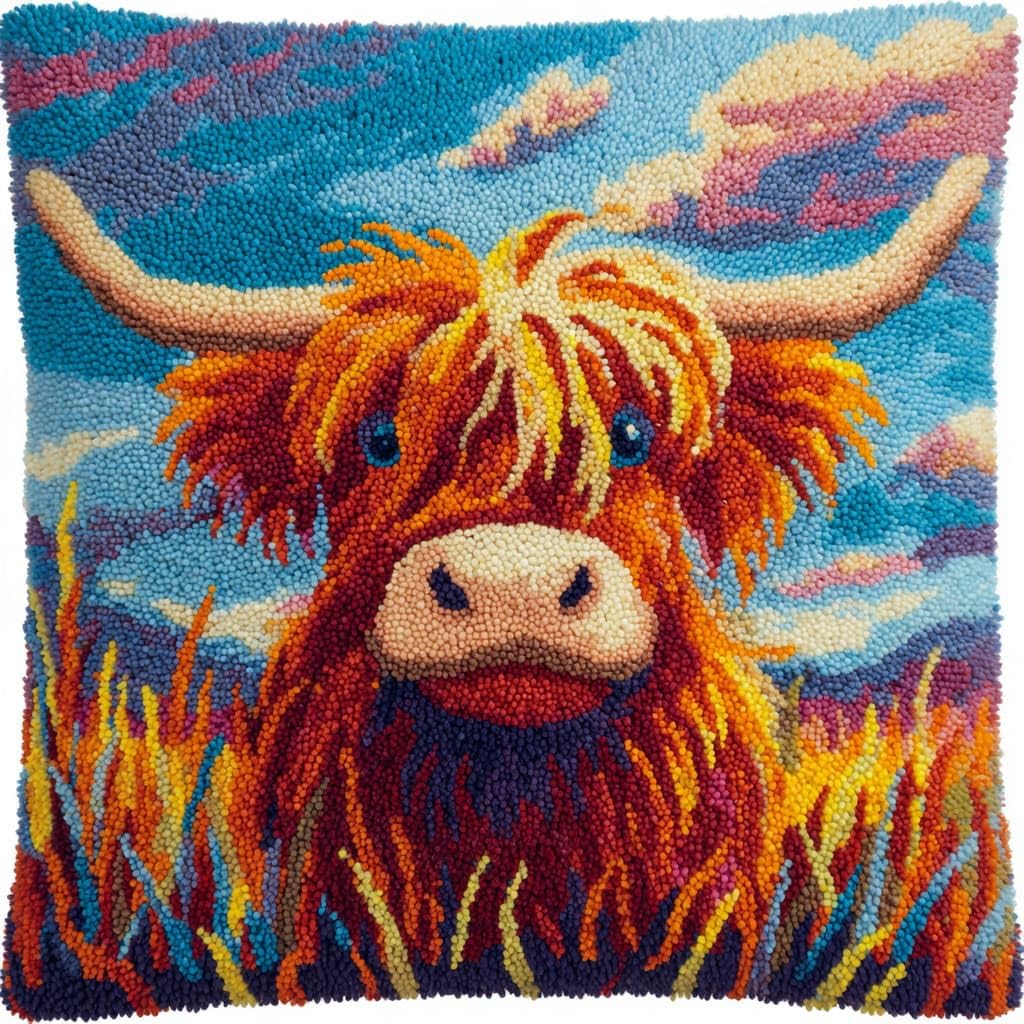 Henypt DIY Latch Hook Pillow Kits, Highland Cattle