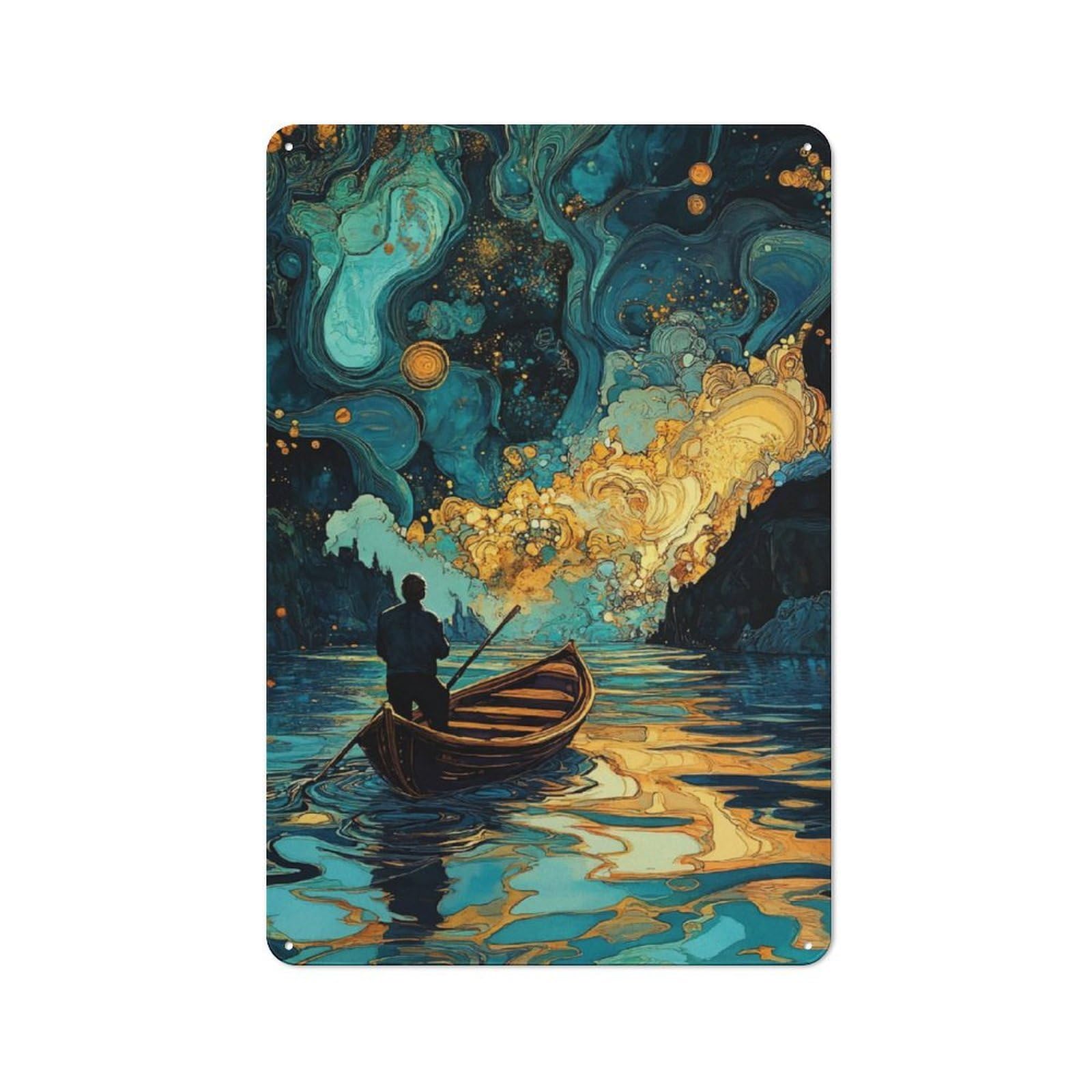 Solitary Boatman Printed Metal Sign 30x20cm for Café Or Restaurant, New-space Wall Decor for Café Owners And Decorators