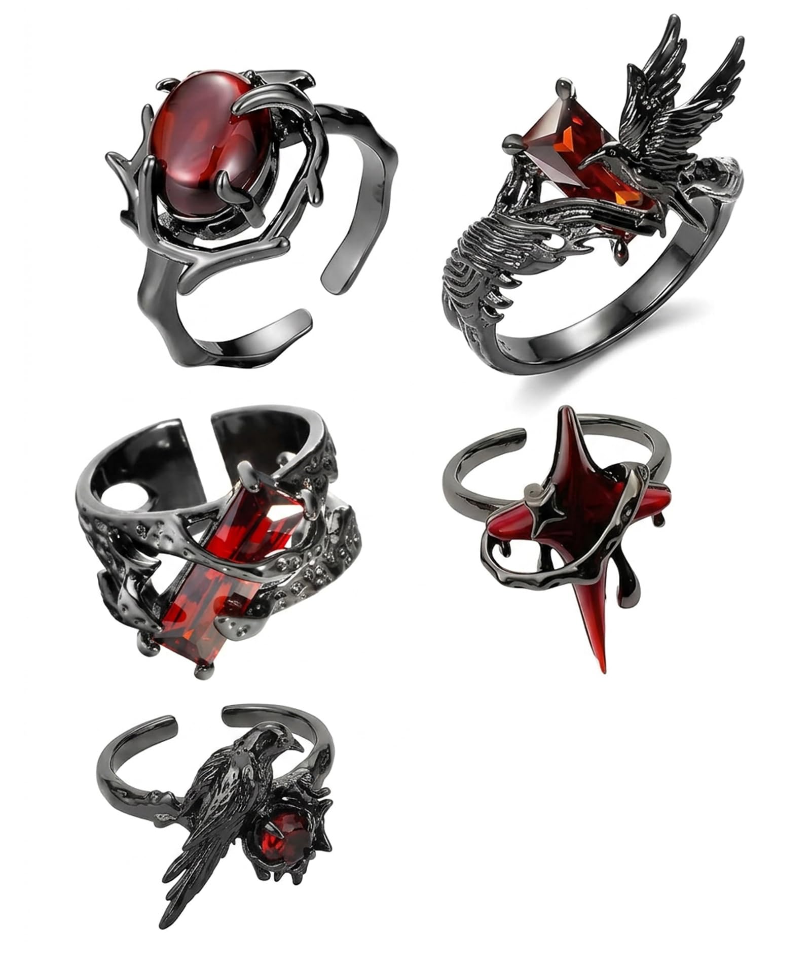 figurine 5Pcs Gothic Jewellery, Black Ring for Men, Gothic Rings Collection with Intricate Designs, Perfect for Gothic Fashion Expression and Special Events, Set of Gothic Rings Including Crow and Thorn Motifs-picture-34