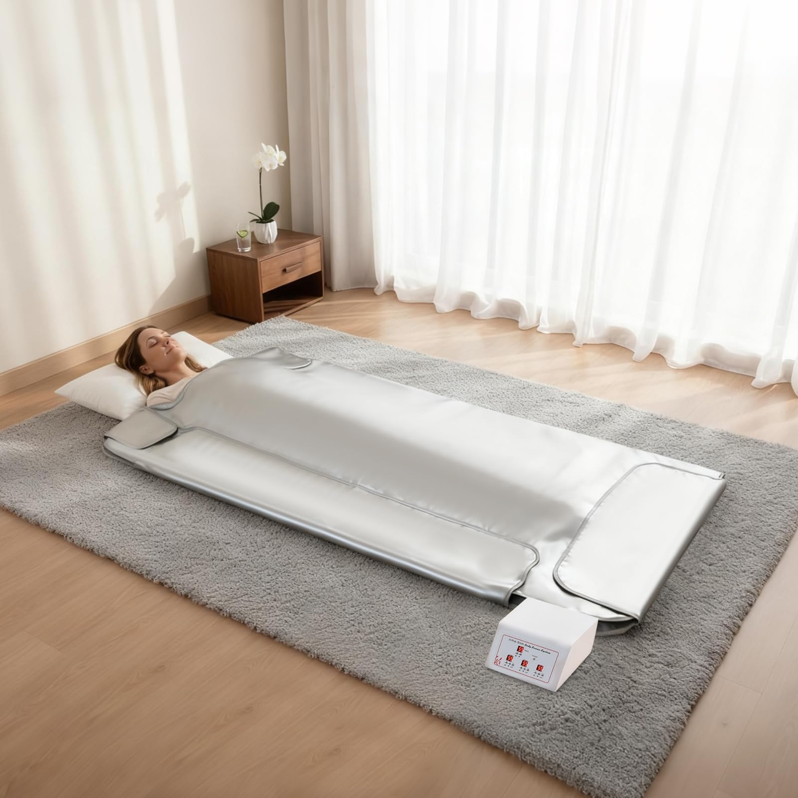 Coperta per sauna a infrarossi, coperta per terapia del calore a infrarossi lontani per la casa, controllo della temperatura a 3 zone e timer, pieghevole, ideale per la disintossicazione, la perdita