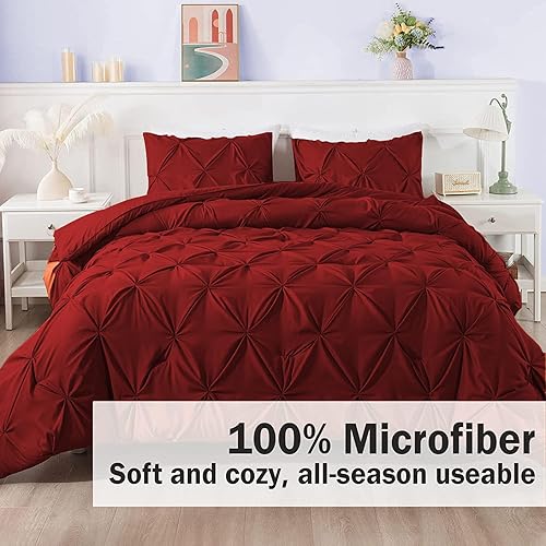 Miniatura 2 de Juego de edredón de 3 piezas para todas las estaciones, juego de edredón plisado Queen con 2 fundas de almohada, tamaño Queen, 90 x 90 pulgadas,
