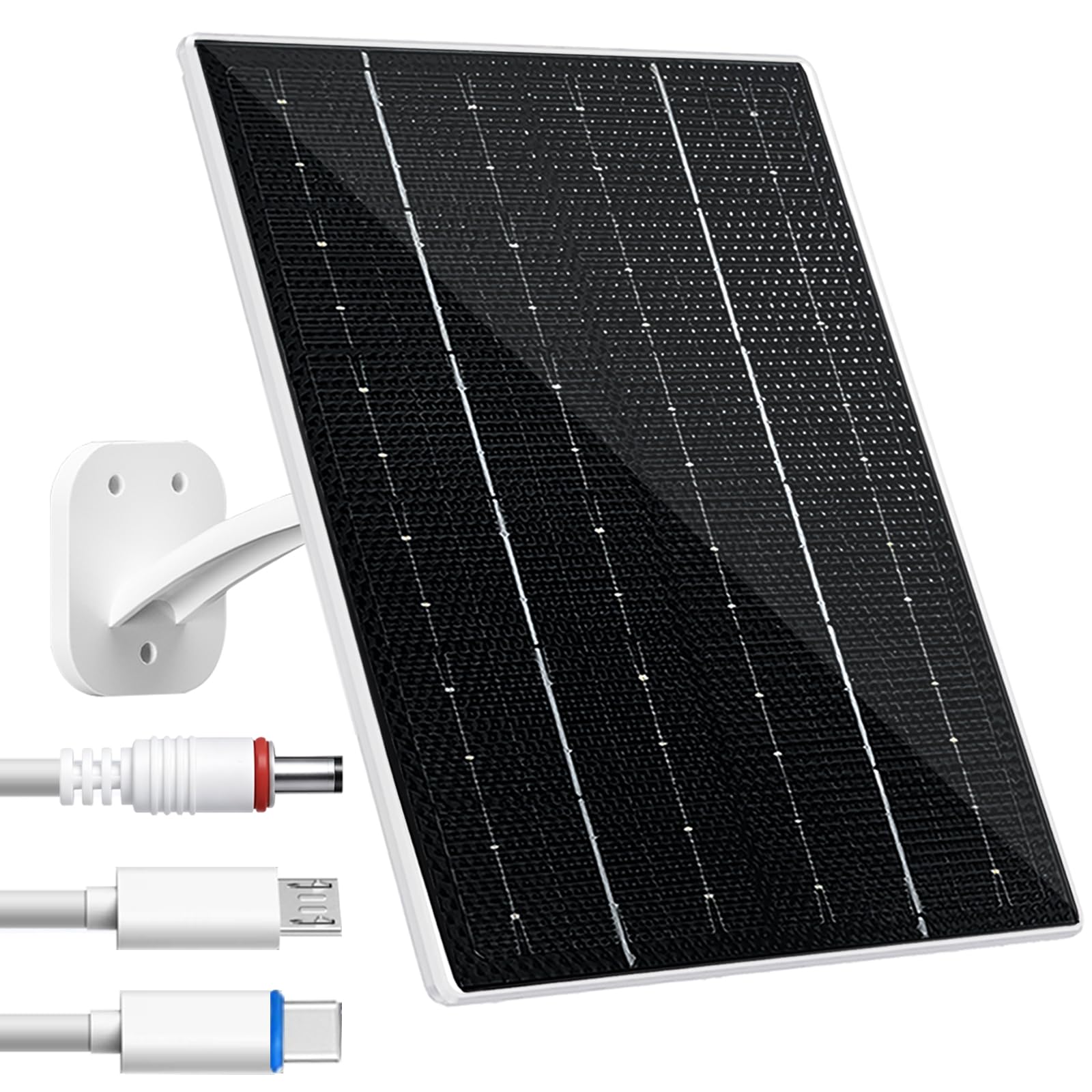 FUTUREZEN Panel solar de 8 W para cámara de seguridad, cargador solar con USB-C, micro USB y puerto CC de 5,5 x 2,1 mm, compatible con cámara de batería recargable de 5 V CC, impermeable IP66, montaje