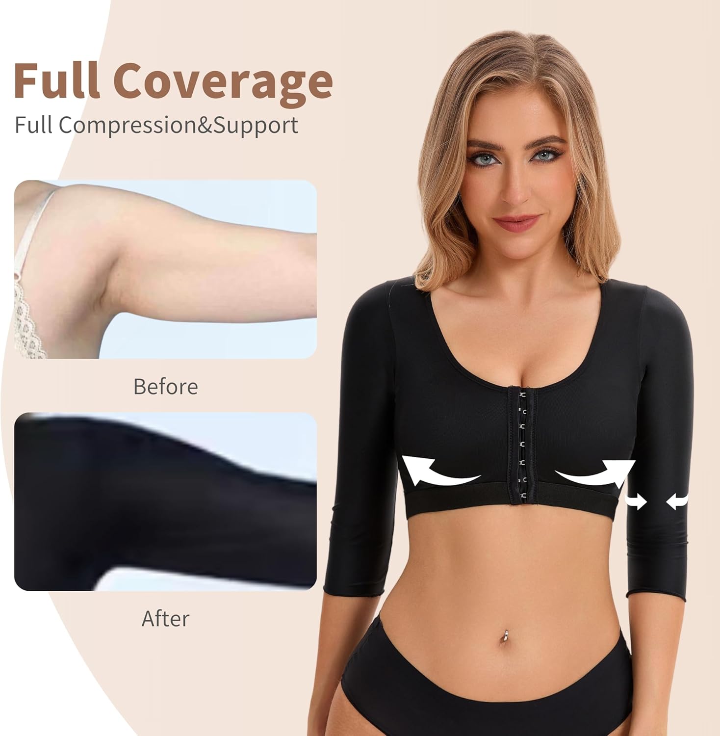 YounBeauty Arm Compression Sleeves for Women Arm Shaper Front Closure Post Surgery Arm Slimming - Image 7