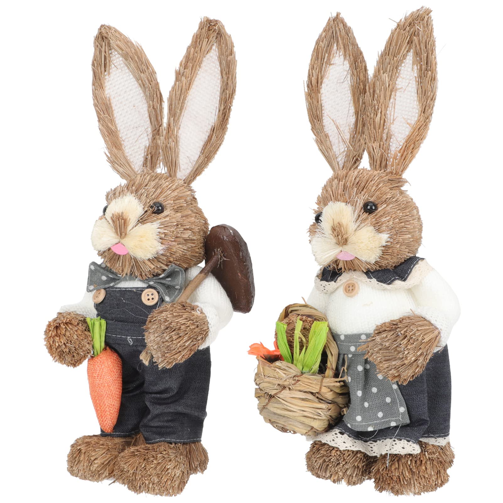 Gatuida Decorazioni Pasquali 2 Statuine di Coniglio Intrecciate in Paglia e Tessuto Cotone, Dettagli Delicati, Leggere, Perfette per Casa e Scrivania