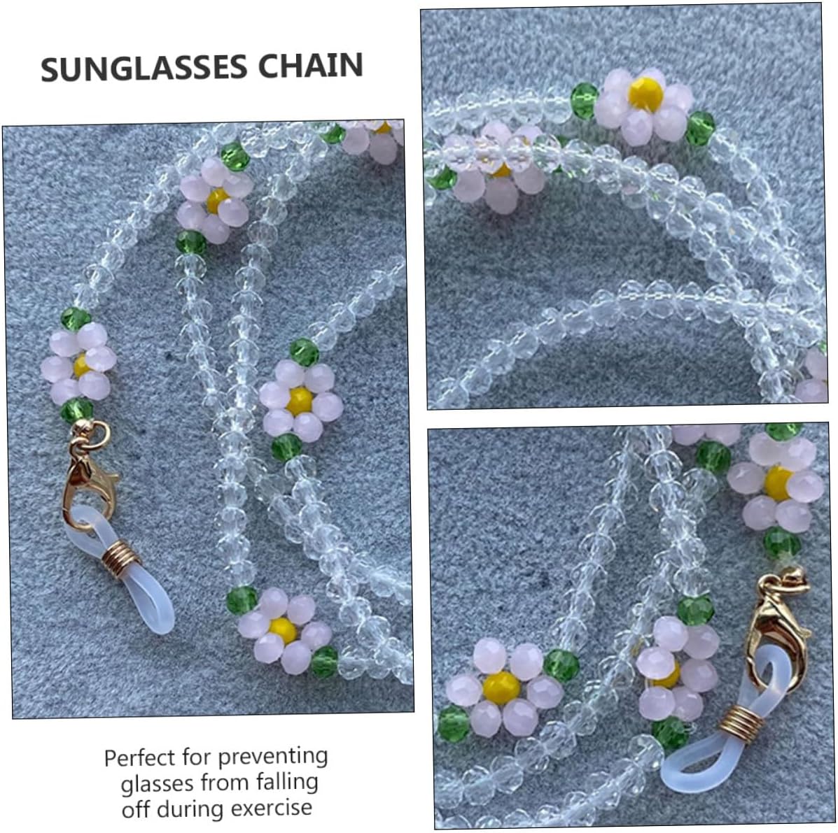 NOLITOY Beaded Eyeglasses Chain and Mask Holder Necklace, White Crystal Floral Multi-purpose Neck Strap for Women, Anti-lost Sunglasses Lanyard for Daily Wear