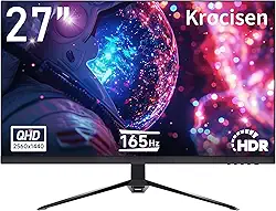 Monitor de jogos de 27 polegadas, QHD 2560 * 1440p, 165Hz 99% sRGB, tela IPS sem moldura, 1ms, FreeSync, DisplayPort HDMI, alto-falantes embutidos e luz LED arco-íris, montagem VESA
