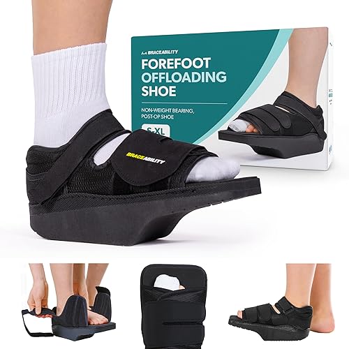BraceAbility Zapato postoperatorio de descarga del antepié - Bota de cuña médica sin carga para úlceras del pie diabético, fractura metatarsiana,