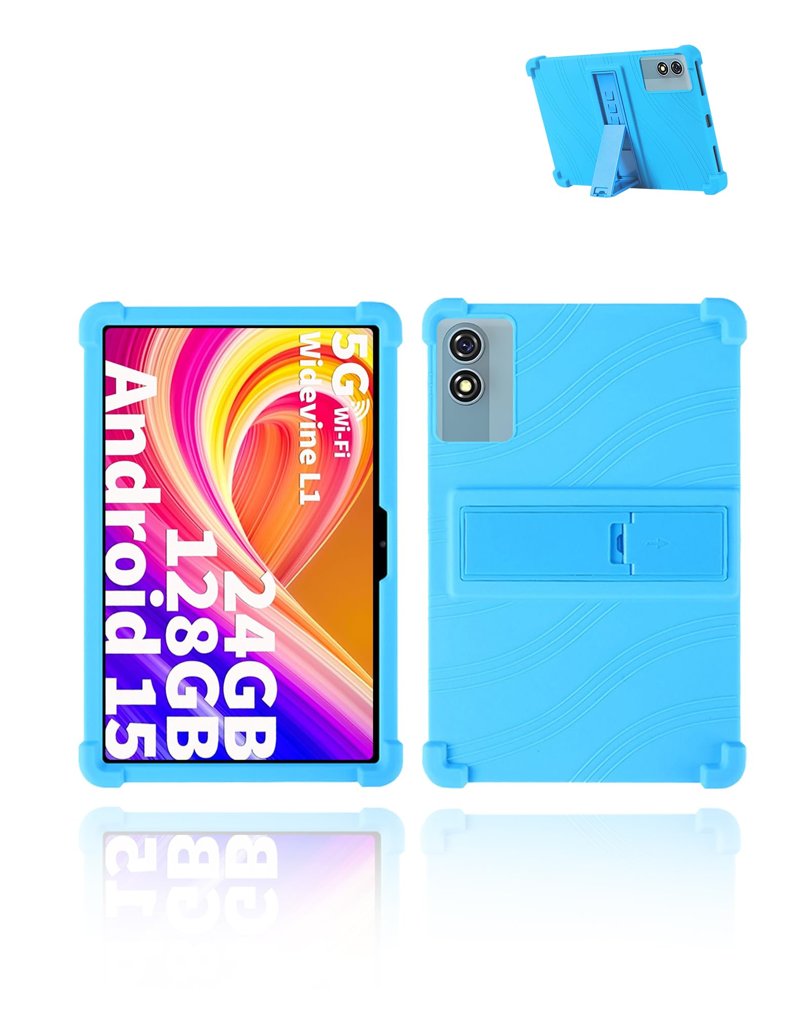 Funda para tablet HISORL T901 Android 15, de 10 pulgadas, silicona suave, ajustable, ligera, apta para niños, azul cielo.