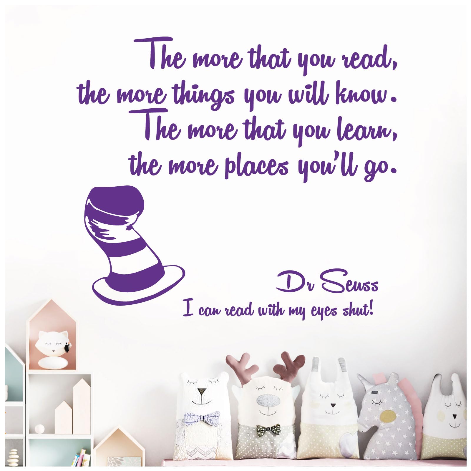 The More that You Read, the More Things You Will Know - Dr Seuss Book Quote Decal Wall Sticker [Medium] [Purple]