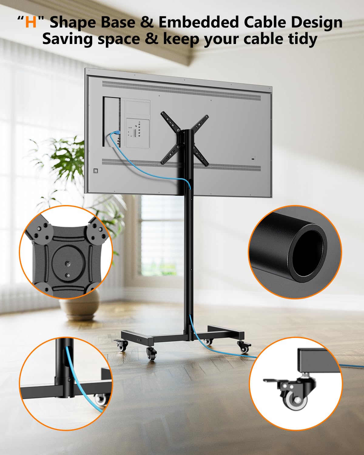 Soporte de TV móvil con Ruedas para televisores y monitores de 17 a 50 Pulgadas, Horizontal a Vertical, Altura Ajustable, Soporte de TV portátil con Ruedas MAX VESA 300 x 300 mm hasta 30 kg