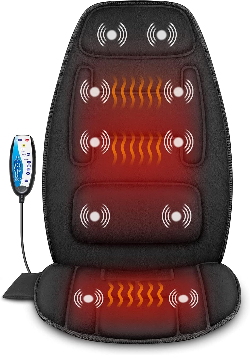 Snailax Massage Seat Cushion with 2 Heat Levels - Extra Memory Foam Support Pad in Neck and Lumbar,10 Vibration Massage Motors, Back Massager Chair Pad for Back, No shiatsu Black
