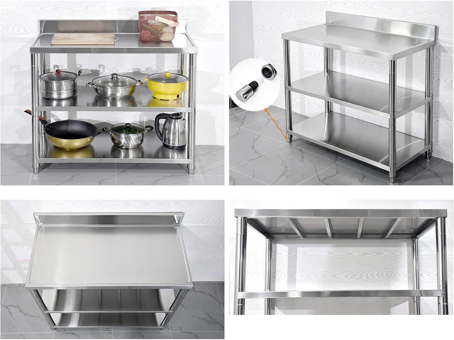 Buy Heavy Duty Free Standing Stainless Steel Commercial Restaurant Kitchen Work Table Prep Utility Workbench With Double Storage Shelves Rack Indoor Outdoor 39 3in Online In Poland B0932r4scy