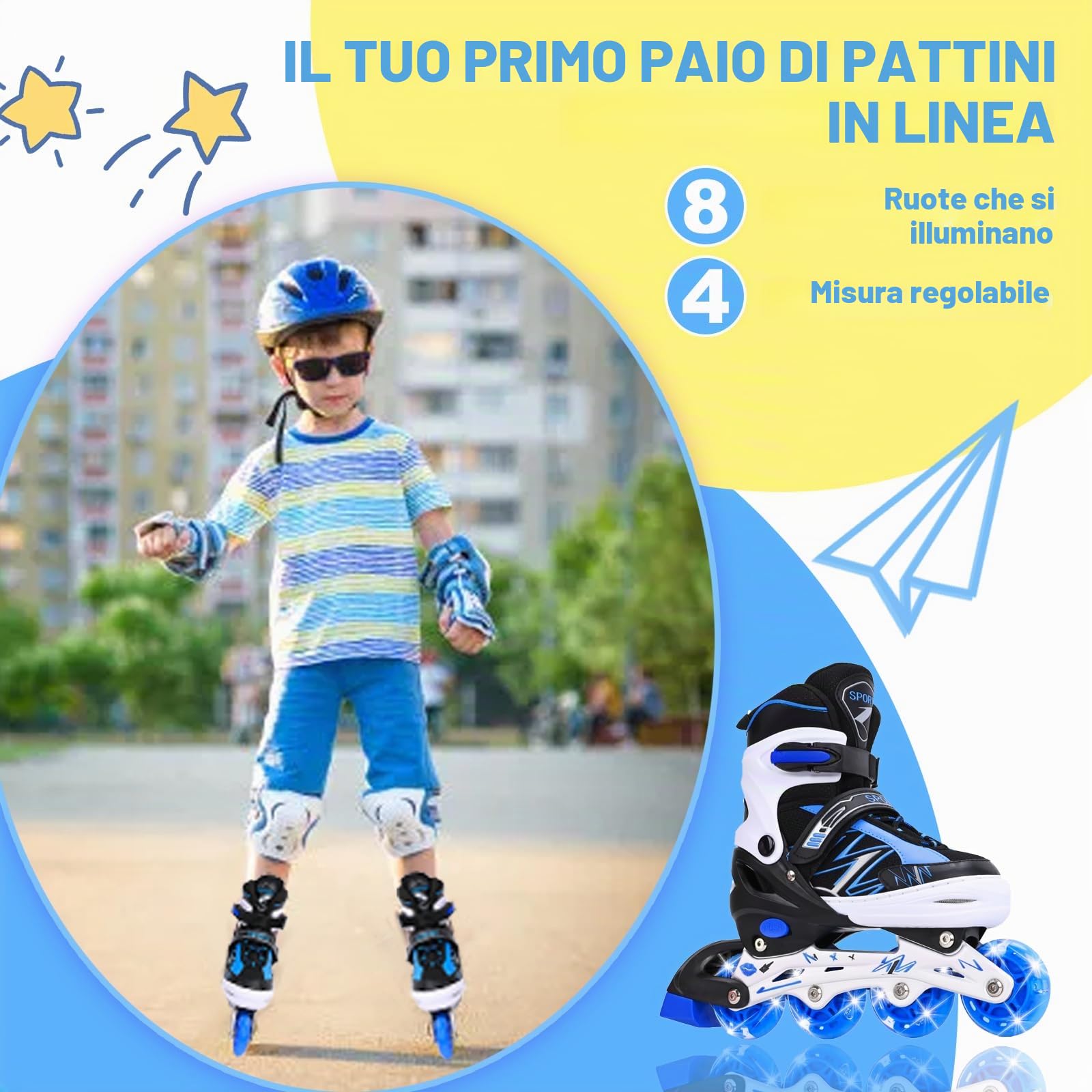 Pattini in linea regolabili per bambini ragazzi ragazze con ruote di illuminazione, pattini regolabili per bambini per principianti bambini giochi all'aperto