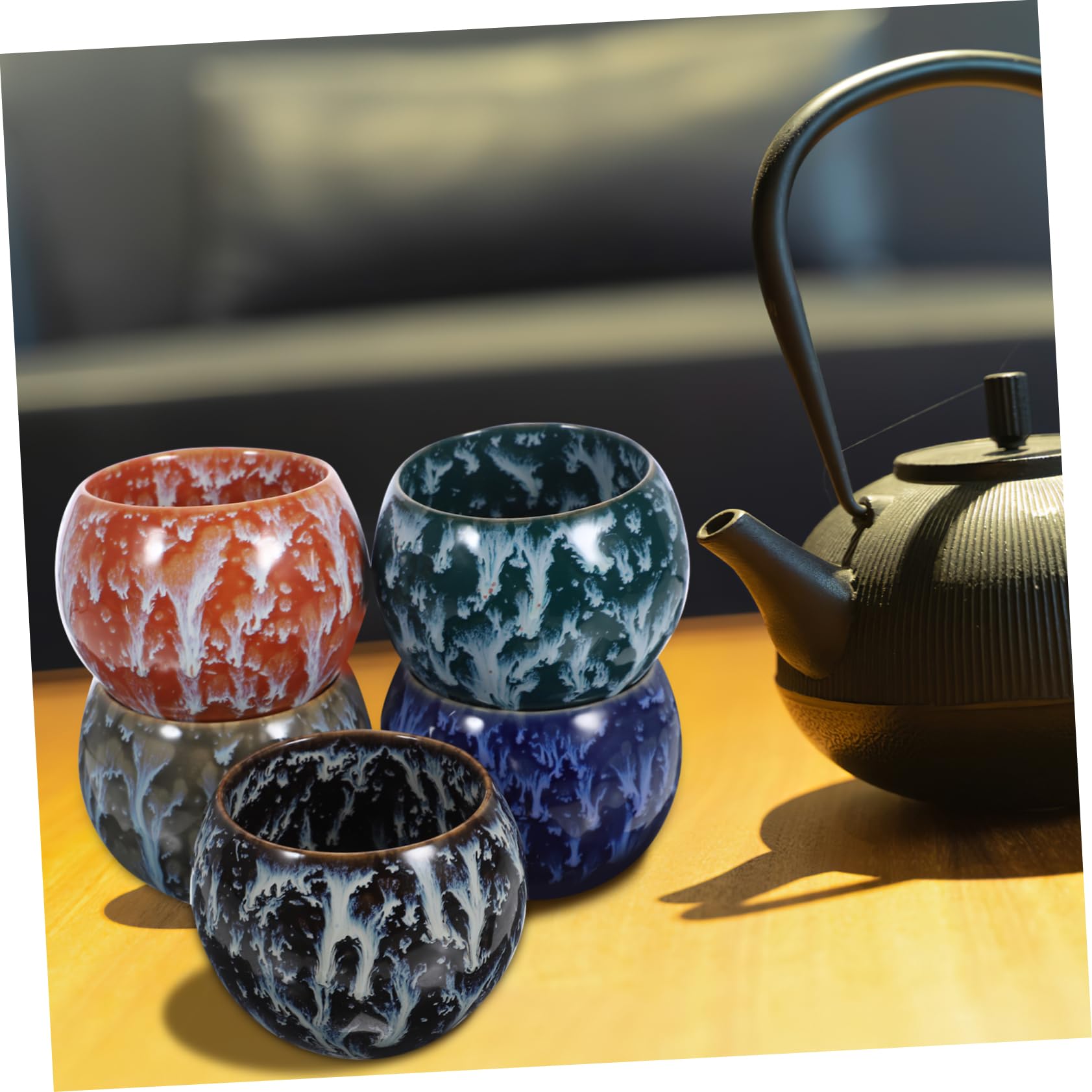 PRETYZOOM Service à Thé en Céramique 5 Pièces Tasses à Thé Classiques et Délicates, Multi-usage pour Maison, Design Simple et Motifs Élégants pour Dégustation