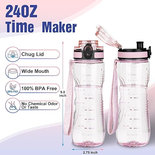 Miniatura 3 de Botella de agua motivacional de 24 onzas (tapa con chug) para niños y niñas, con marcador de tiempo, a prueba de fugas, Tritan sin BPA, botellas de