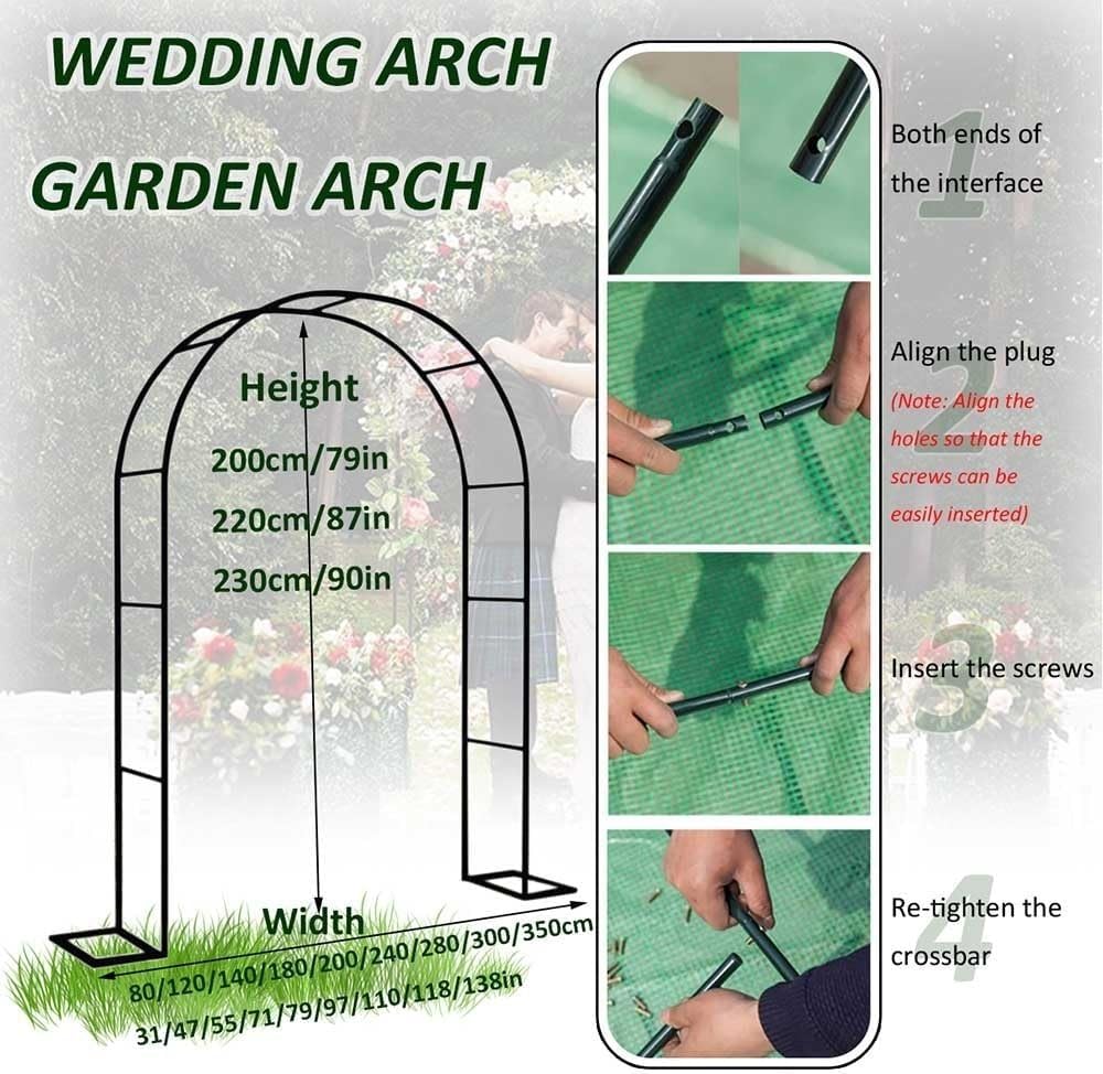 Wspinaczka Rose Arch Metalowy łuk ogrodowy Krata ślubna Szerokość łuku: 80 cm-350 cm Pergole ogrodowe Łuk do patio Okna Ogrody Werandy(White,W200xH220cm)