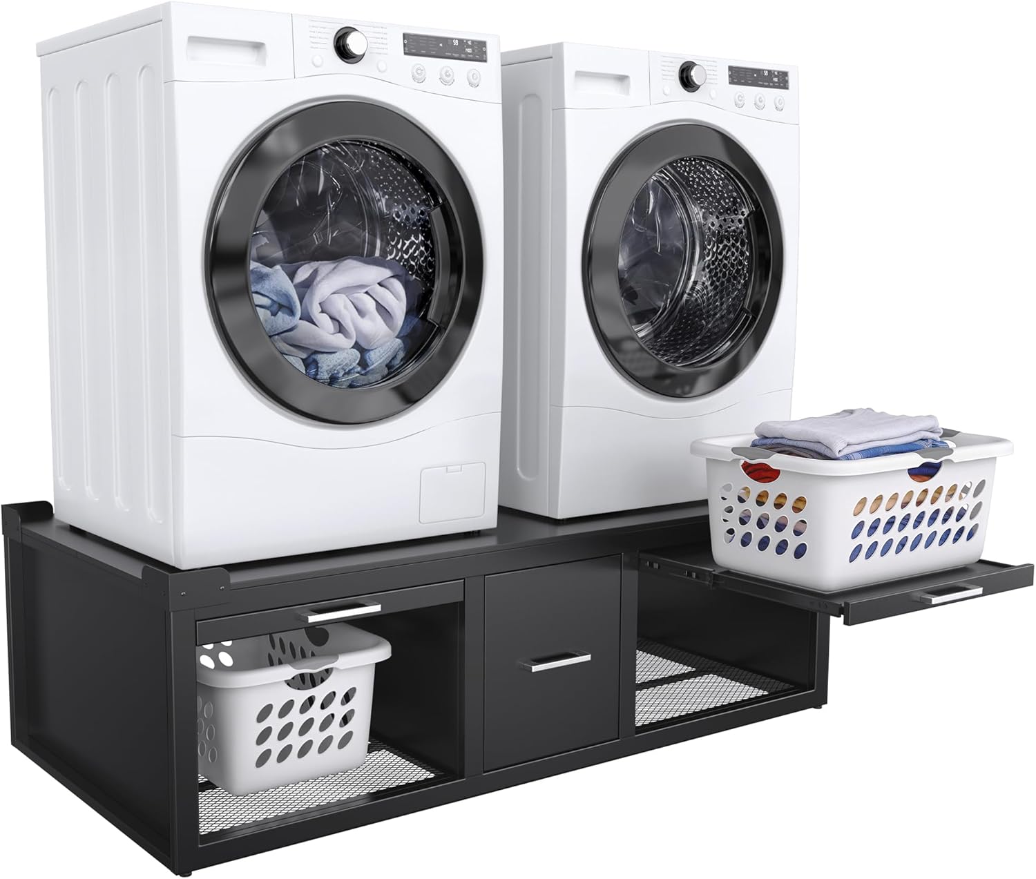 GDLF Washer and Dryer Pedestals, Universal Fit Washer and Dryer Stand with Pull-Out Shelf, 58.1"x29.1"Laundry Pedestal with Storage, 800LBS Capacity，Black