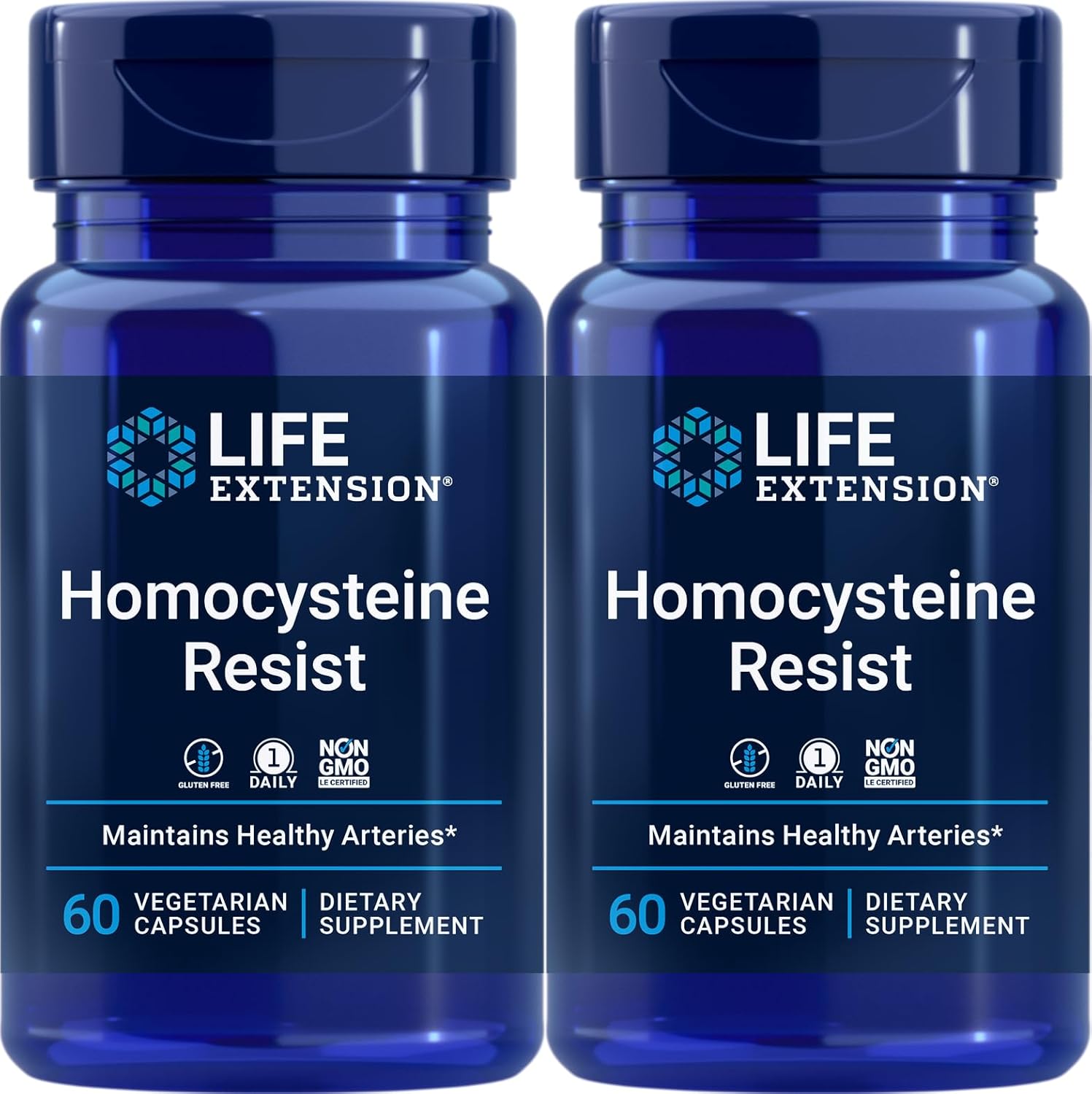 Life Extension Homocysteine Resist, 60 Vegetarian Capsules (Pack of 2) Vitamin B2, B6 & B12 + Folate - Once-Daily, Non-GMO, Gluten-Free
