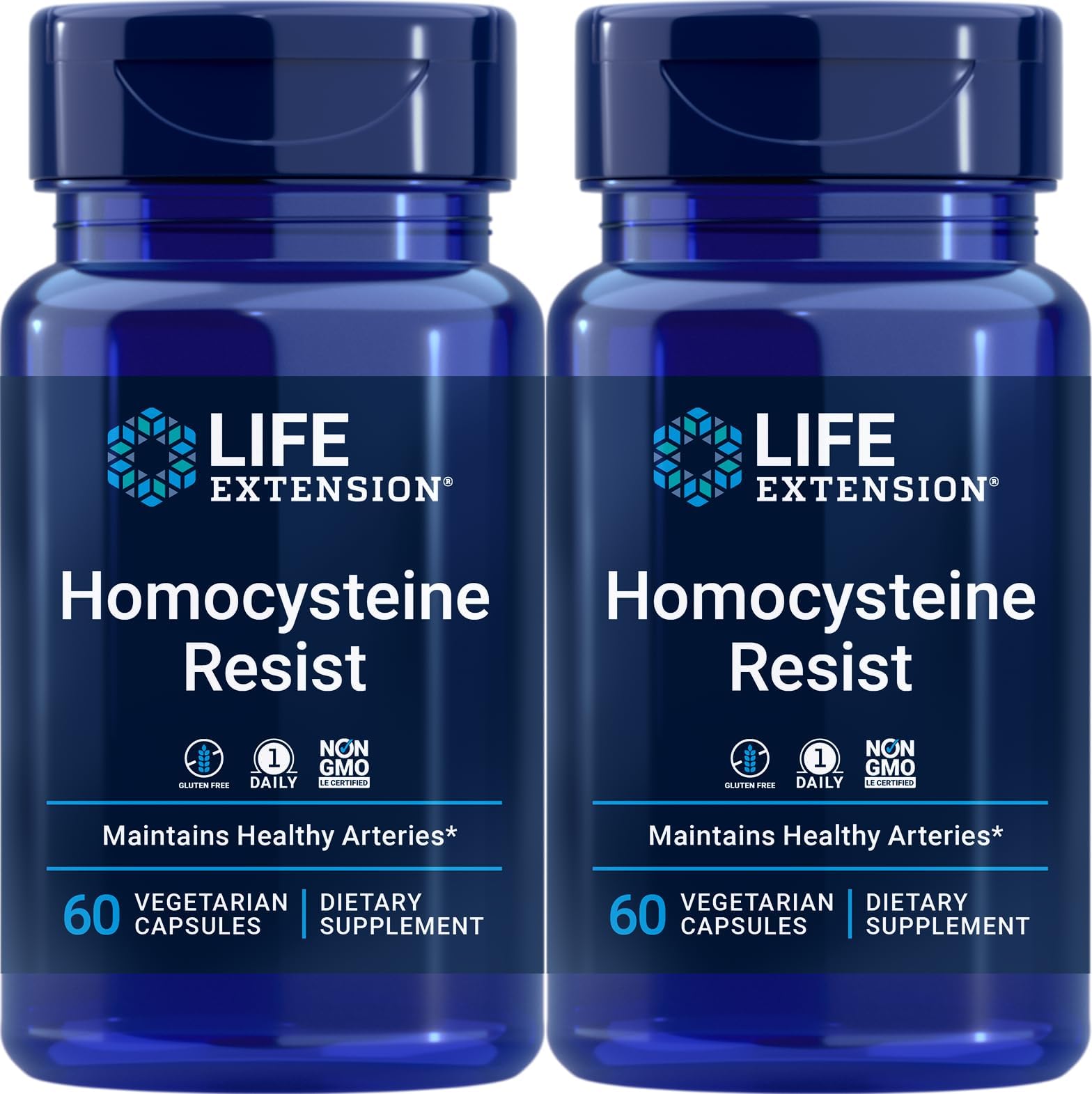 Life Extension Homocysteine Resist, 60 Vegetarian Capsules (Pack of 2) Vitamin B2, B6 & B12 + Folate - Once-Daily, Non-GMO, Gluten-Free