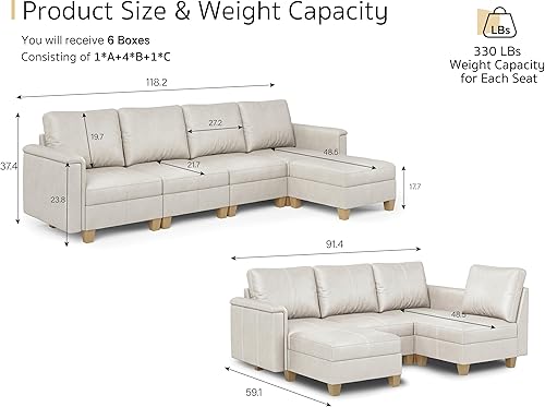 Miniatura 2 de SITJOY Sofá modular modular de piel sintética de 118 pulgadas con almacenamiento, sofás modulares modernos de mediados de siglo para sala de estar,