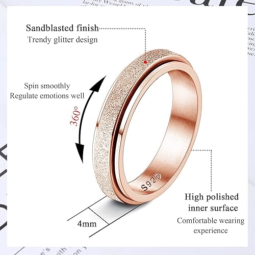 Miniatura 2 de Diamday Anillos de plata esterlina S925 para mujeres y hombres, anillo giratorio de 0.157 pulgadas para aliviar la ansiedad y el estrés, con