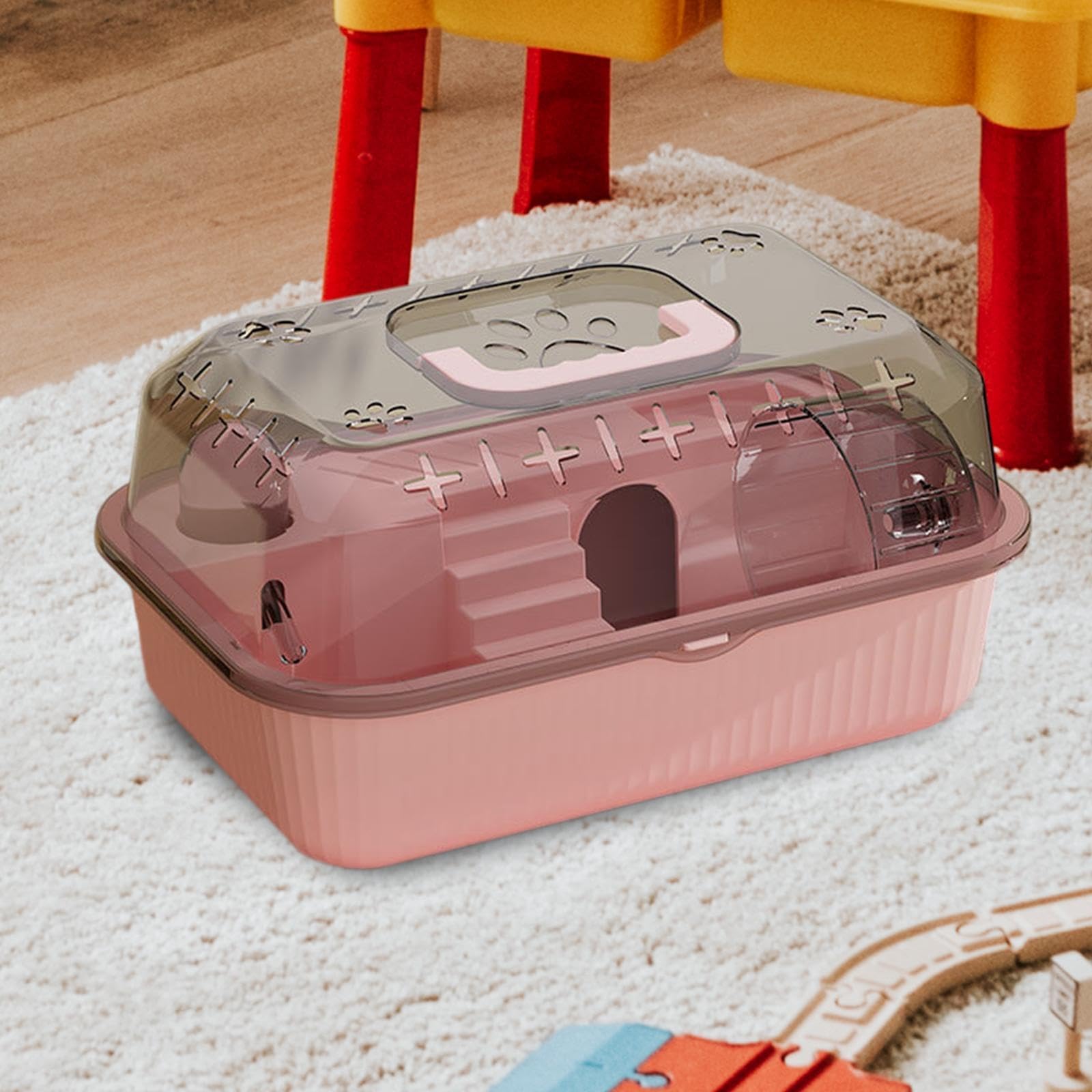 LOVIVER Petit conteneur pour Animaux de Compagnie, boîte de Transport pour Hamster, Cage Portable pour gerbilles, Rats, Planeur de Sucre, Lapin, cochons, Rose