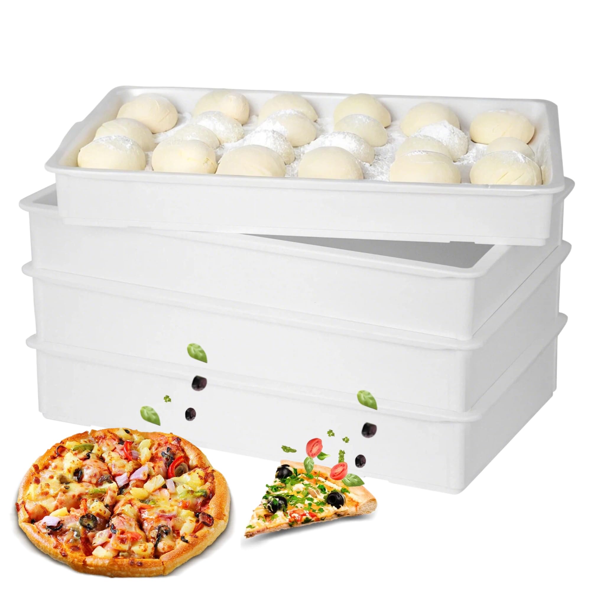 EASYROSE 4 Packs Pizza Dough Proofing Box Stackable 60 x 40x 9.5cm Pizza Dough Box, Plastic Proofing Tray, Dishwasher Safe (4 Boxes)