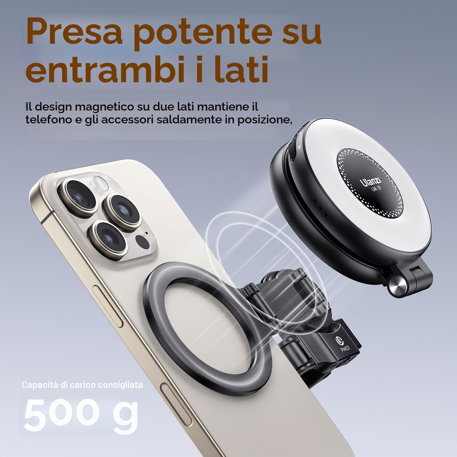 ULANZI PM01 Supporto magnetico compatibile con DJI OSMO Pocket 3, supporto per fotocamera ad espansione in alluminio con attacco a slitta fredda e supporto da 1/4", regolazione 181/270/360°, tasca