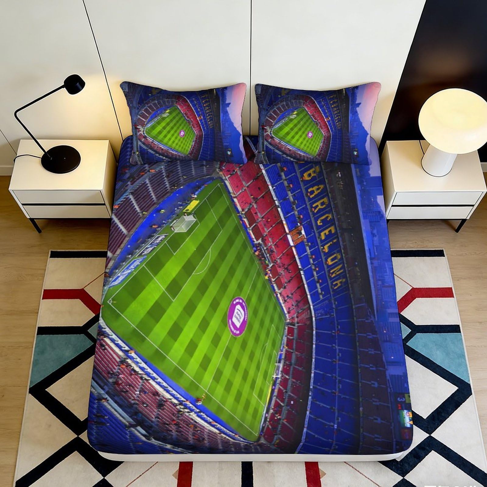 3D Printed Football Stadium Fitted Sheet Microfiber Anti-Slip Decor Soccer Field Mattress Cover for Bedroom Guest Room 120x200x25cm