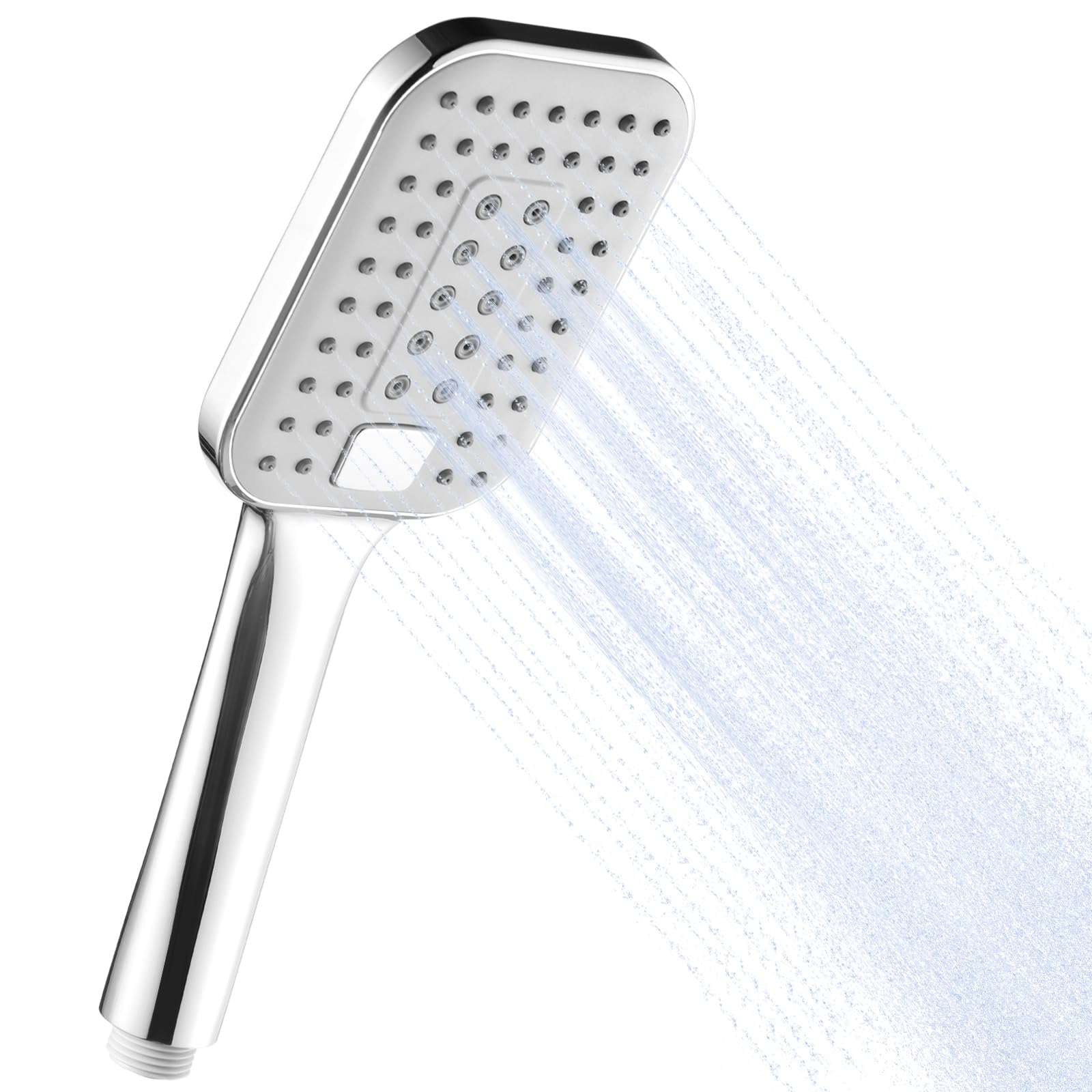 OFFO Duschkopf mit 3 Strahlarten, Wassersparend und Hochdruck, Handbrause Quadratischer, Duschbrause mit Antikalk-Funktion, Leicht zu Reinigen, für mehr Komfort und Regendusche-Effekt​, Chrom