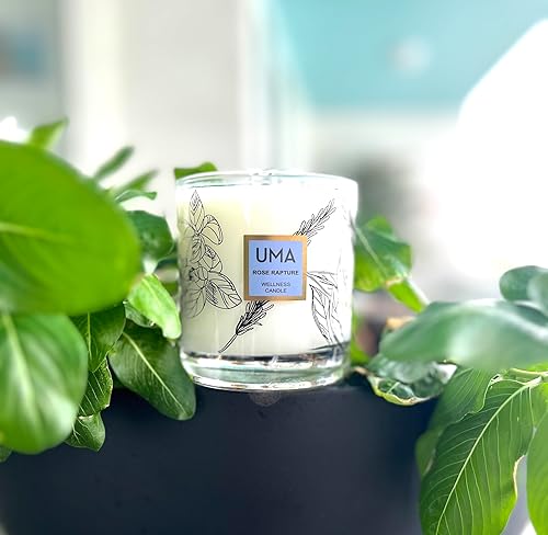 Miniatura 4 de UMA Rose Rapture Wellness Vela relajante  Vela ayurvédica de 11 onzas para romance y tranquilidad  Rosa orgánica y Oud para meditación, relajación y