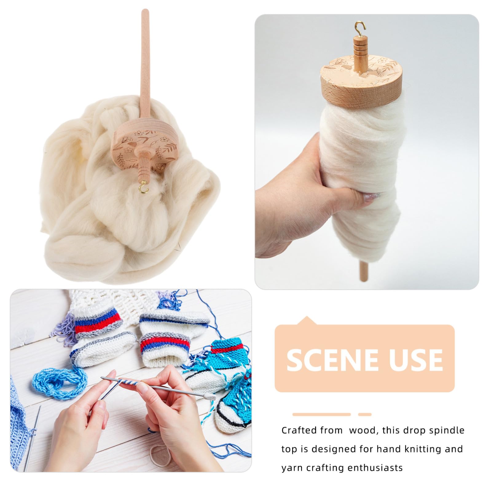 Kit Fuso per Filare la Lana in Legno Resistente con Gancio per Filo da Tessitura, Strumento la Tessitura a Mano per Hobbisti e Professionisti