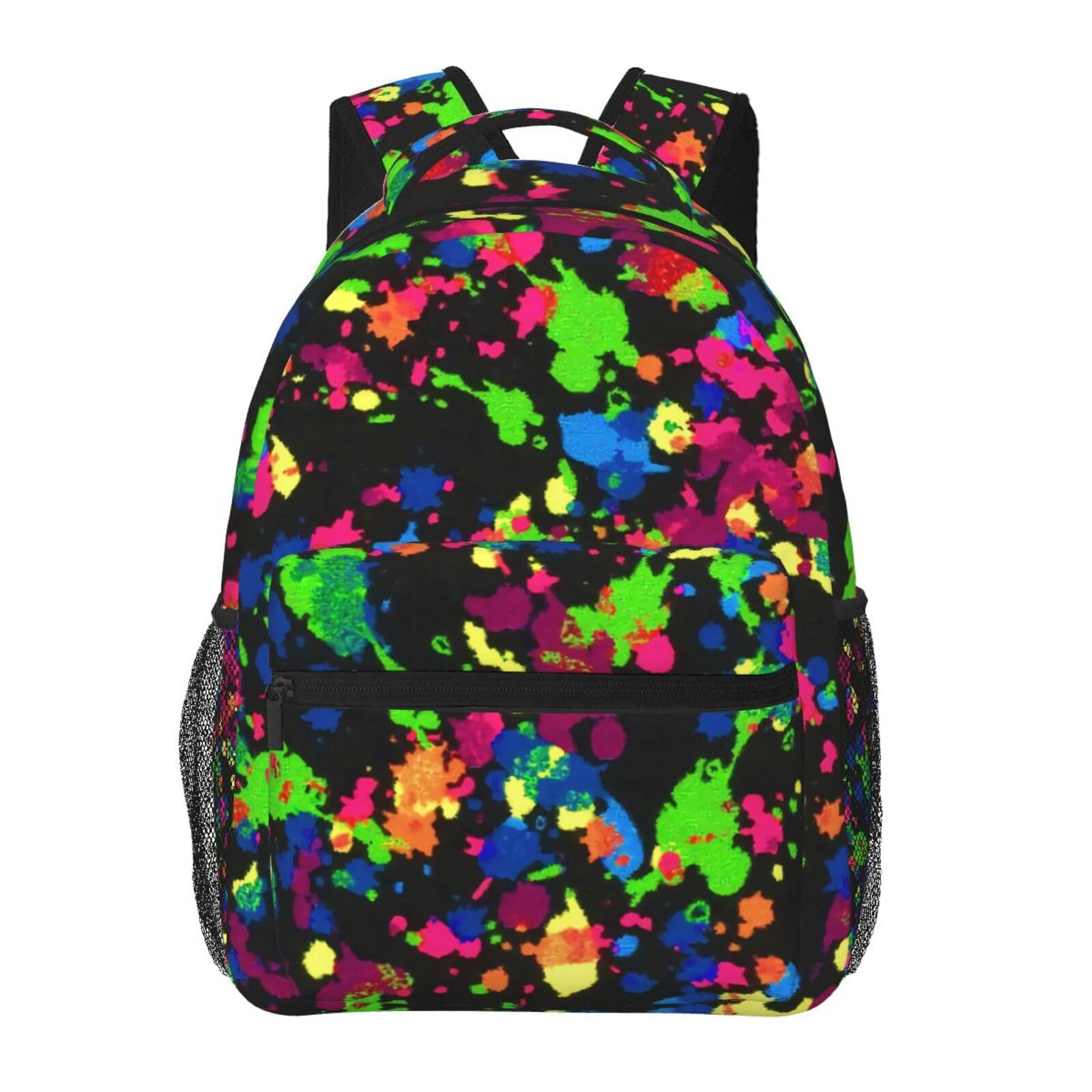 CyanLit Rainbow Of Neon Paint Splatters Backpack For Women Men Lightweight Travel Backpack For Work Hiking Gym Picnic