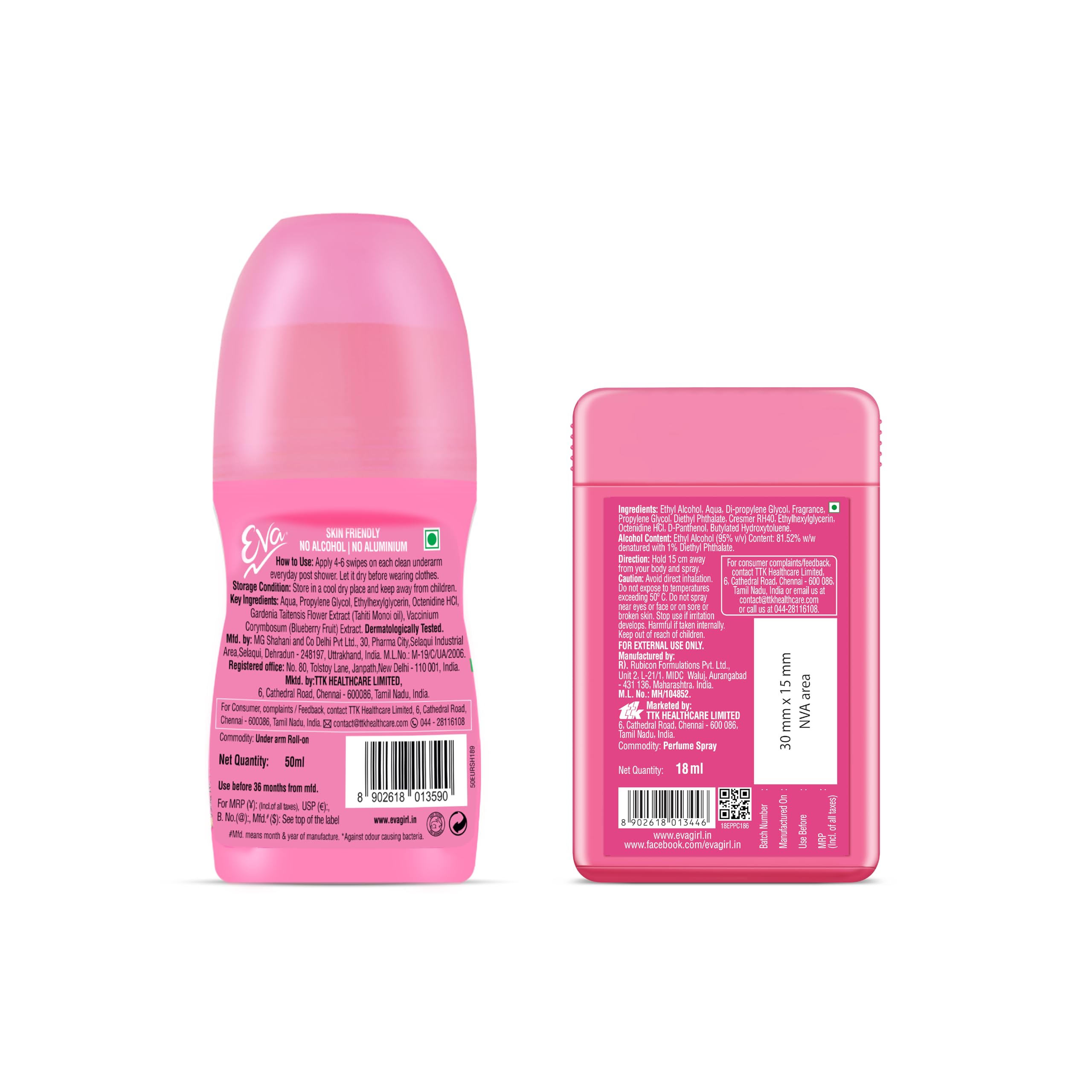 EVA Cyndicate Female Shine Underarm Deo Rollon | Bright Underarms 50Ml & Purse Perfume Charm | Floral 18 Ml Combo Pack