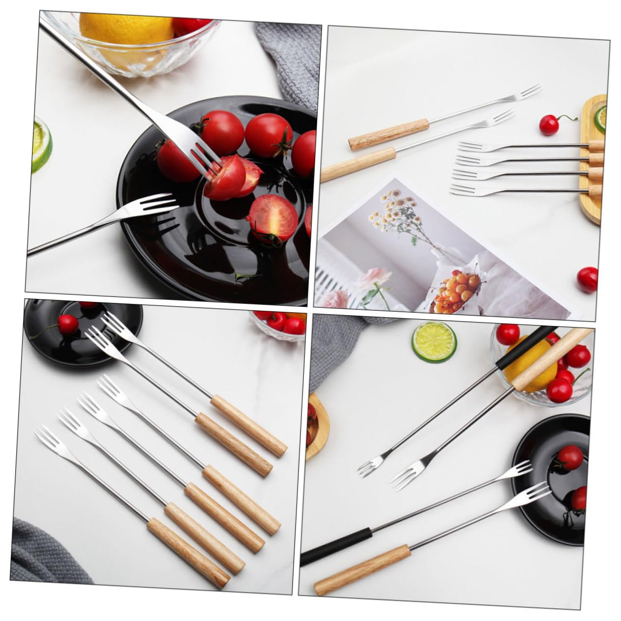 COLLBATH Stainless Steel Fondue Forks 12pcs Set Comfortable Wood Handle Great for Cheese Fondue Home Use