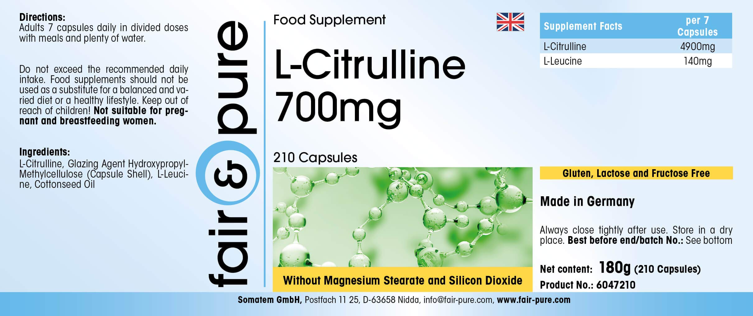 Fair & Pure® - L-Citrulline 700mg - végan - 210 gélules