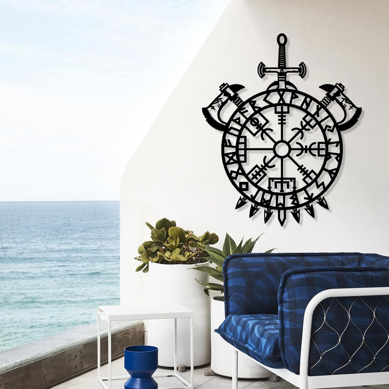 Drago e bussola Vegvisir - Decorazione da parete in metallo, stile moderno