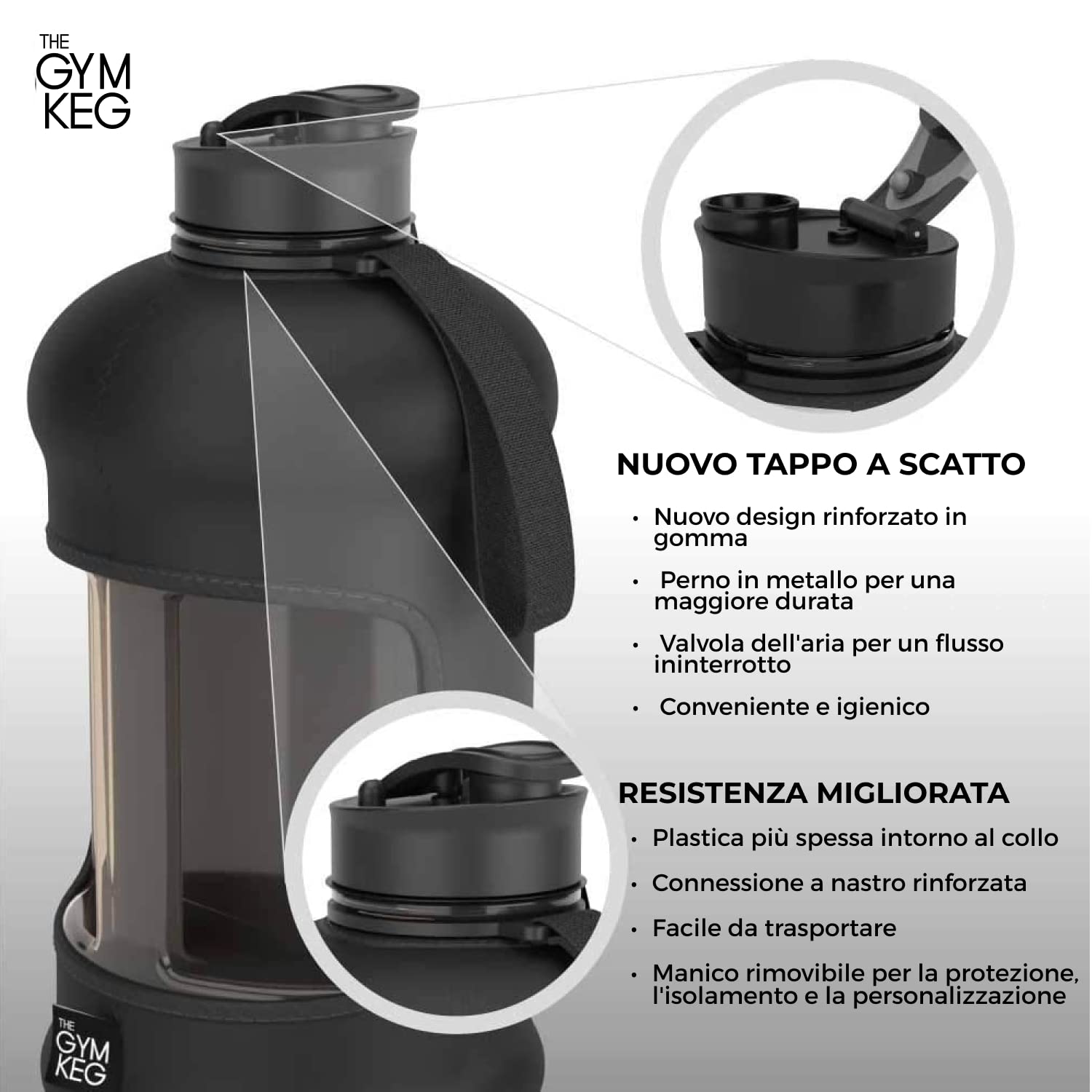 The Gym Keg Borraccia Palestra 2.2L con Custodia e Manico Bottiglia Acqua Borraccia Sportiva Riutilizzabile Fitness Workout Yoga Ecologica Senza BPA