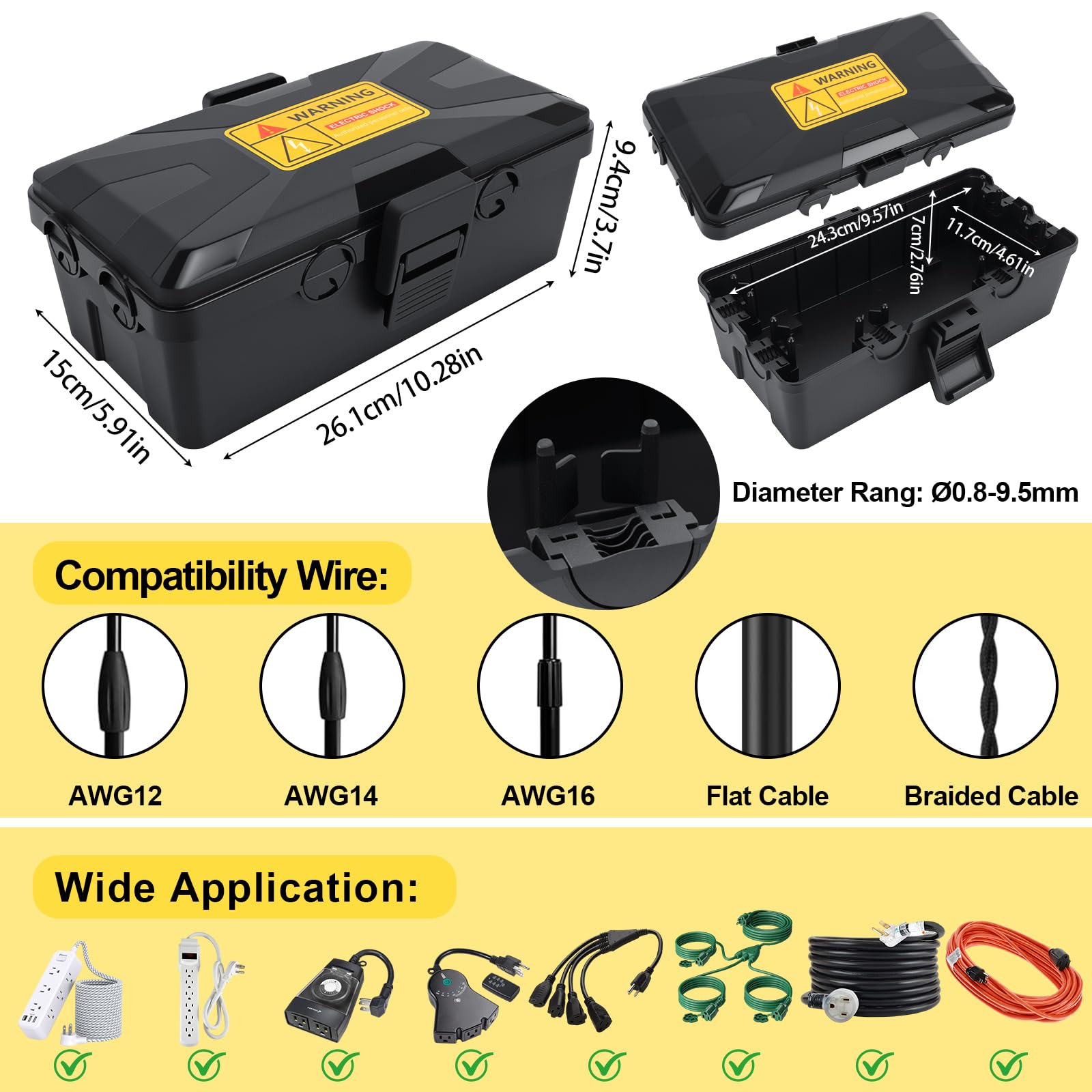 Outdoor Electrical Box Waterproof, IP54 Weatherproof Extension Cord Cover with 6 Cable Entries - Image 4