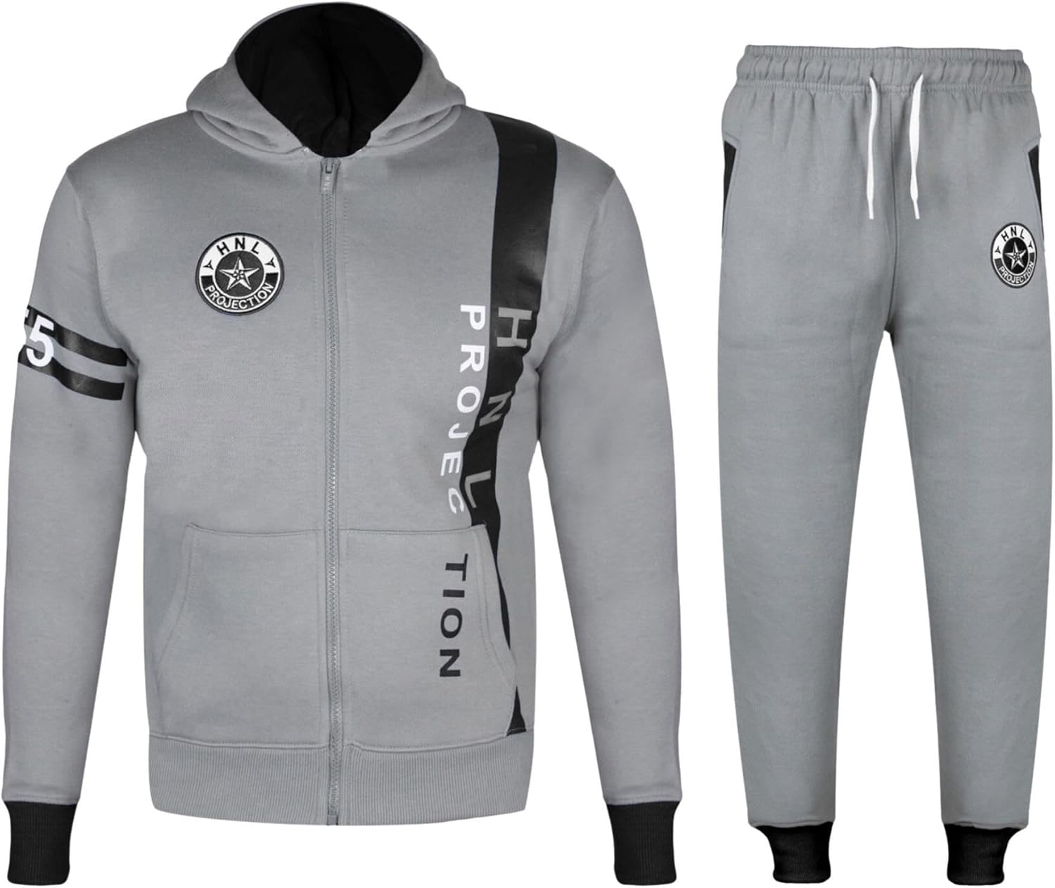 A2Z Men's Athletic Tracksuit Fashion Full HNL Print Contrast Panelled Fleece Zipped Hooded Top Jogging Gym Bottoms