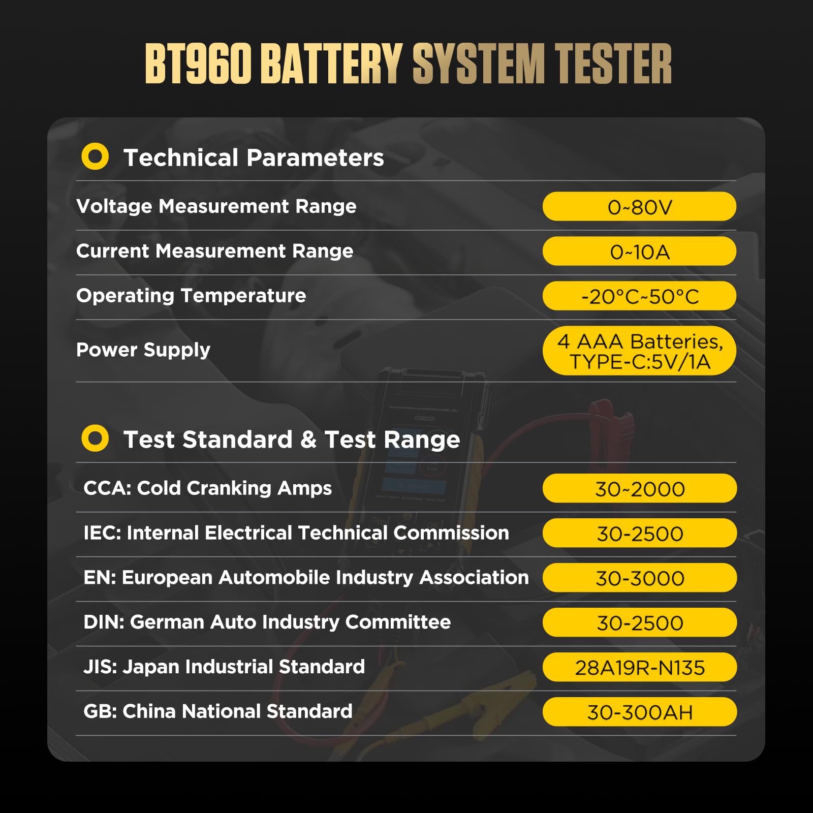 Comprobador de batería de litio para coche, BT960, 0-80 V, analizador LIB con duración de la batería, medición de capacidad y resistencia interior, control de fugas, 14 idiomas, impresora, 5 rollos de