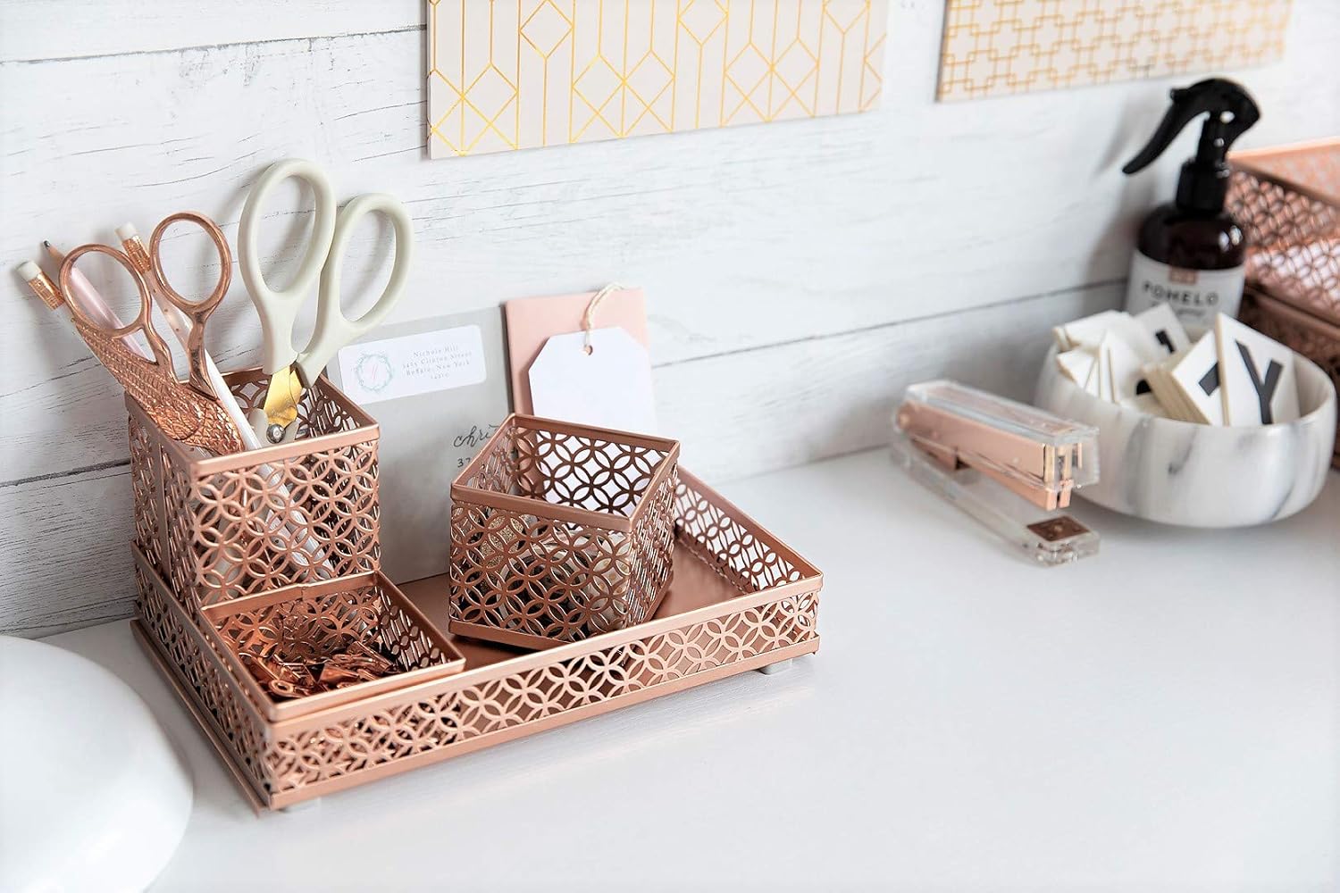 Rose Gold 6-Piece Steel Desk Organizer Set
