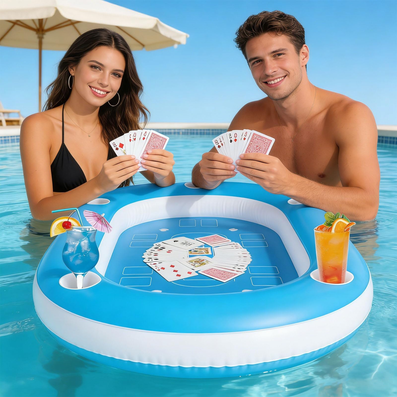 Aufblasbarer schwimmender Pokertisch mit Getränkehaltern für Poolpartys
