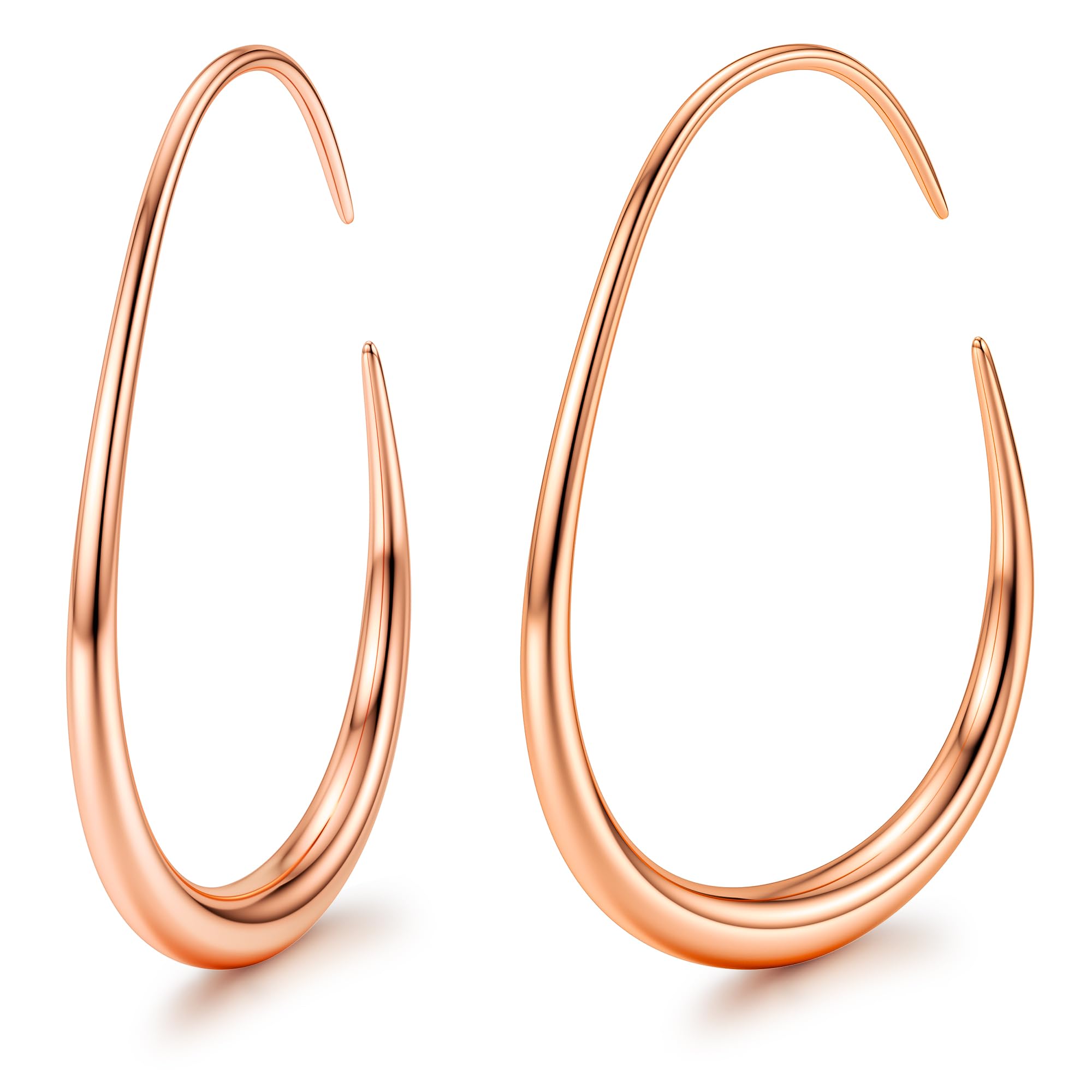 Adramata Pendientes Mujer Plata Acero Inoxidable Pendientes Aro Oro/Oro Rosa/Plata, Grandes Pendientes de Aro Ovalados Hipoalergénicos, 25/30/35/40MM