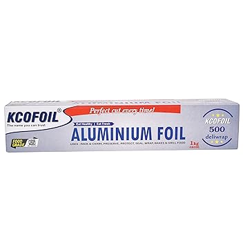 KCOFOIL Aluminium Foil 1Kg Gross 500 Deliwrap 18micronFood Wrapping,Packing, Grilling,Storing and Serving (Pack of 1)