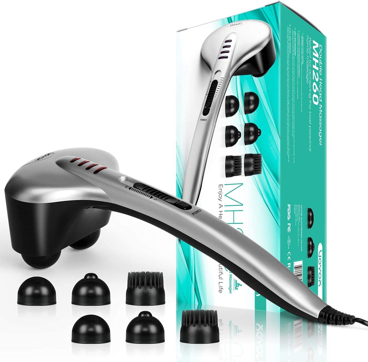 VOYOR Back Massager Handheld Electric Massagers for Neck and Back Shoulder Full Body Deep Tissue Percussion Massage, with Adjustable Strength Levels and 6 Multi-Functional Heads
